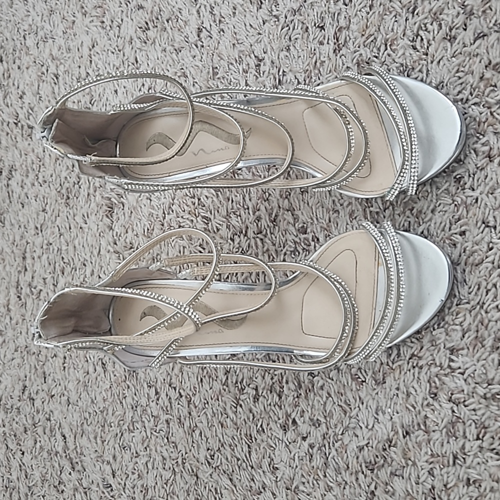 Silver/Crystal Encrusted Strappy Stiletto Heels